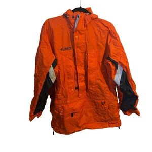 Columbia Orange Hooded Half Zip Anorak Ski/Snowboard Size Large Front Pocket.